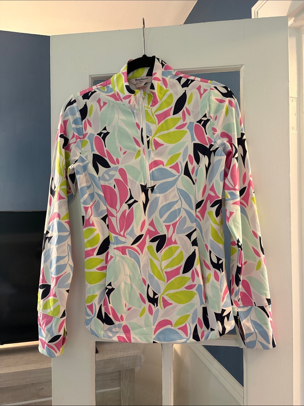 Tommy Bahama Multi-Color Leaf Print Golf Long Sleeve Zip Pullover